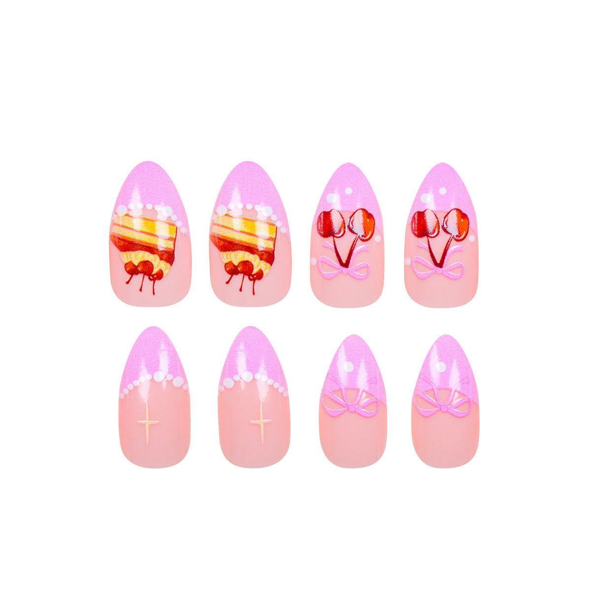 Wholesale European and American Wear Armor Pink French Red Cherry Nail Patch White Pearl False Nail Sweet Style Nail Patch